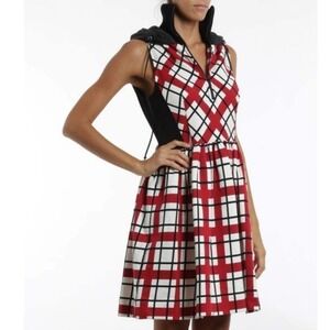 Isola Marras red check plaid sleeveless dress with hood, nwot, size L